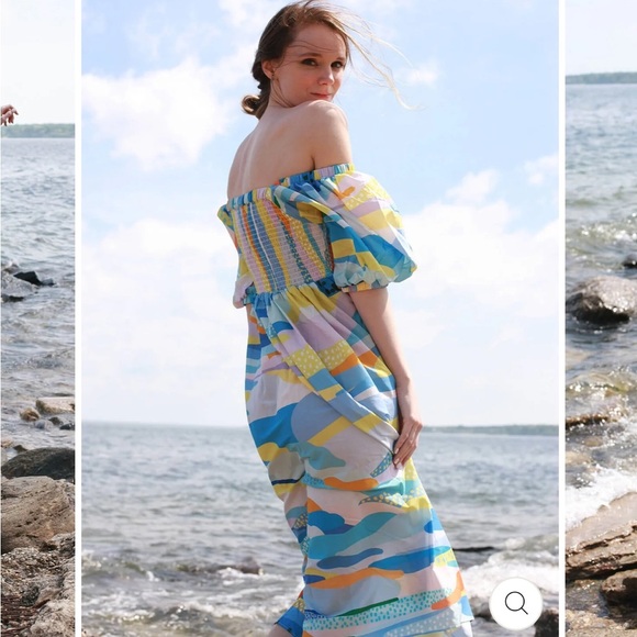 Jessie Zhao Landscape Smocked Cotton Silk Midi Dress - Picture 4 of 7